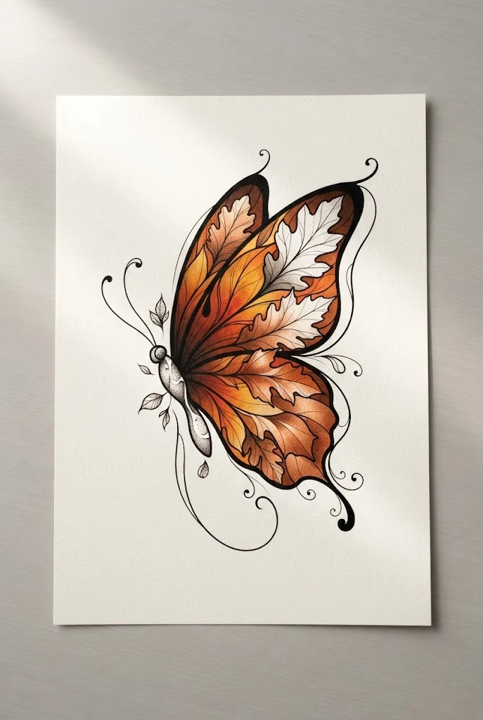 Autumn Amber and Copper Leaf Fusion — blue morpho butterfly tattoo style outfit