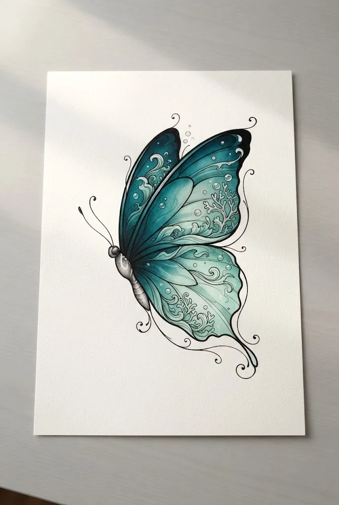 Deep Ocean Teal and Seafoam Shading — blue morpho butterfly tattoo style outfit