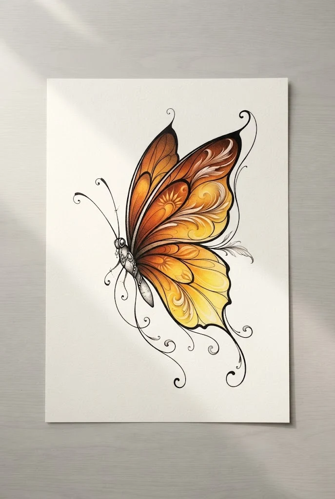 Citrine Yellow and Warm Ochre Glow — blue morpho butterfly tattoo style outfit