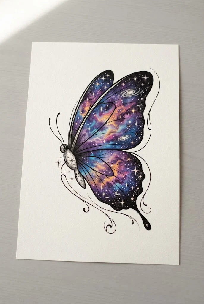 Cosmic Nebula Star-Filled Wing Art — blue morpho butterfly tattoo style outfit