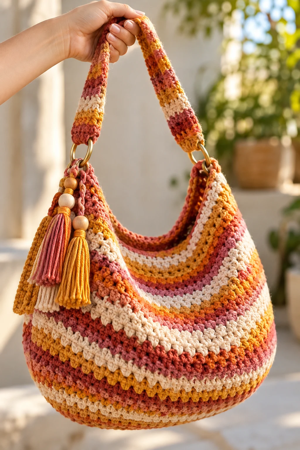 The Striped Sunset Boho Crochet Bag — boho crochet bag
