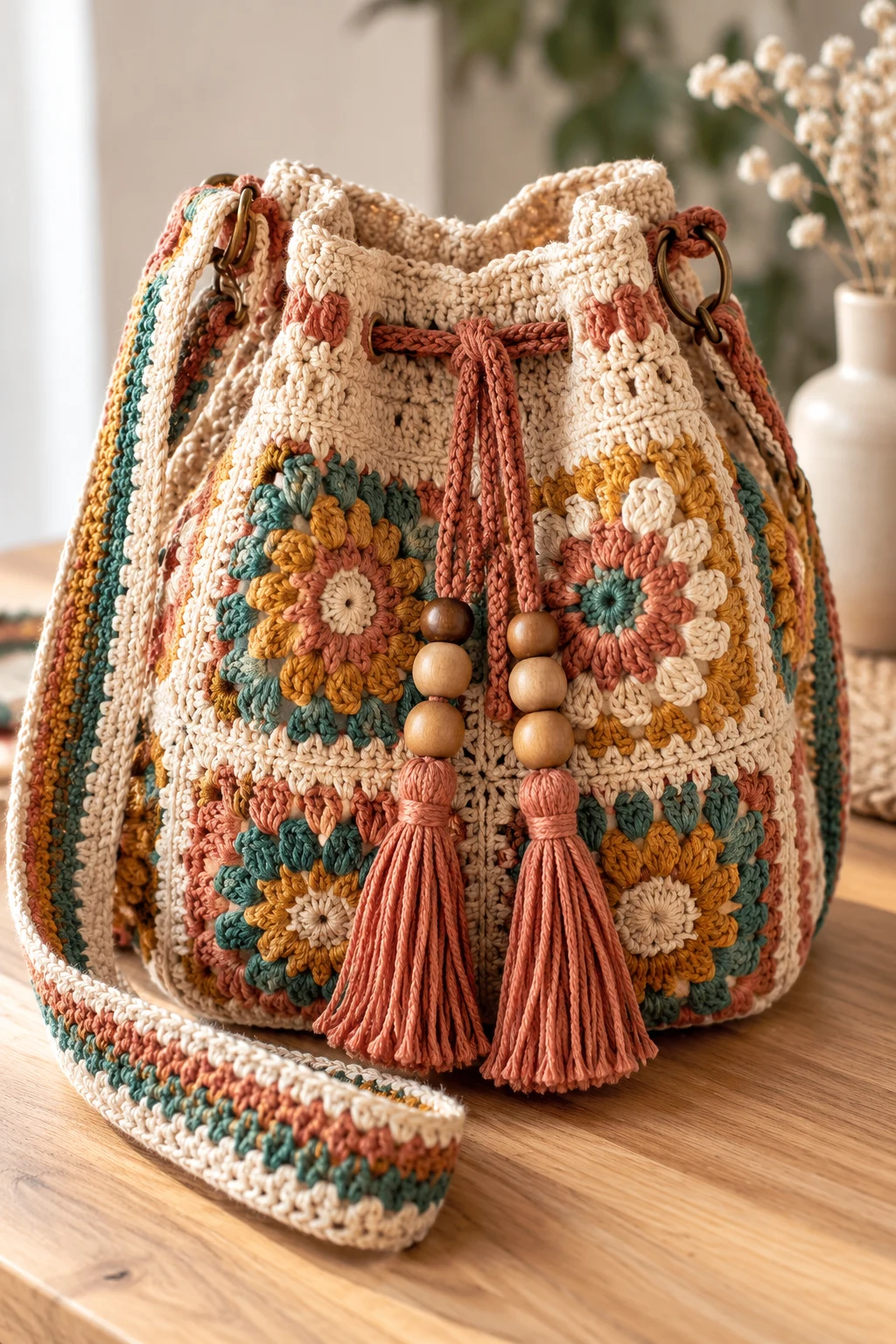 The Boho Crochet Bag With a Drawstring Closure — boho crochet bag