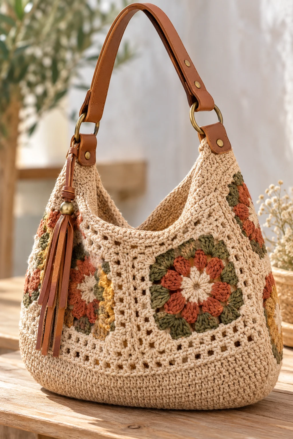 The Boho Crochet Bag With a Leather-Look Strap — boho crochet bag