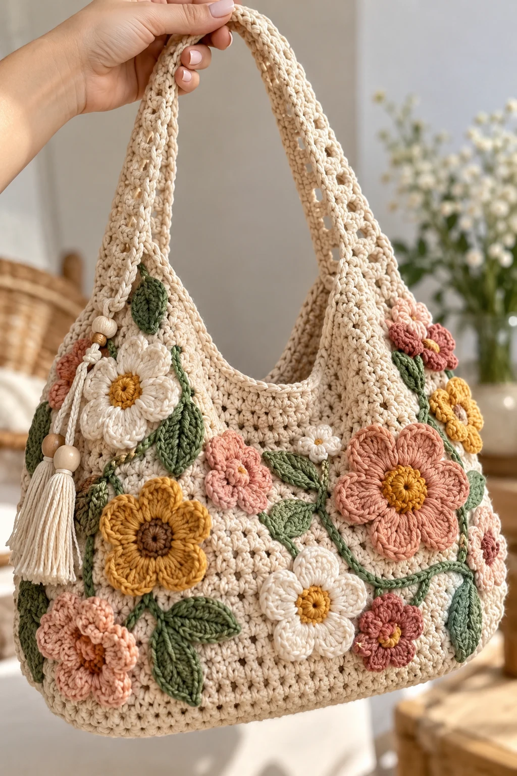 The Boho Crochet Bag With Floral Appliqués — boho crochet bag