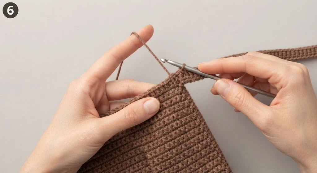 Steps 6–6 — brown crochet bag tutorial
