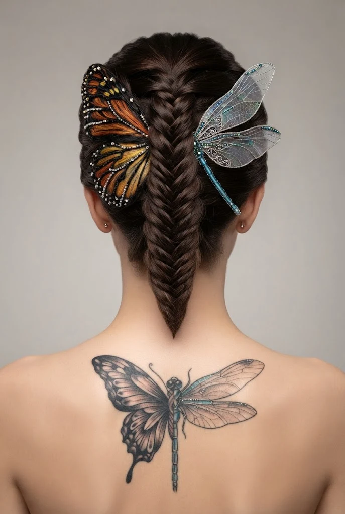 Split-Wing Duality Concept — butterfly and dragonfly tattoo style outfit