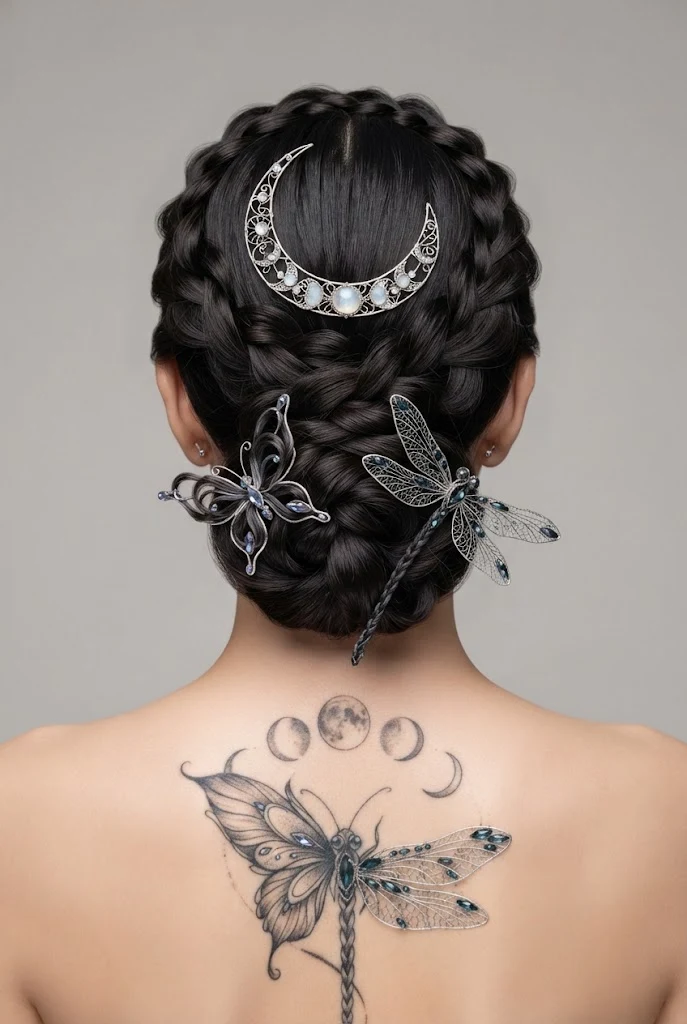 Celestial Moon Phase Integration — butterfly and dragonfly tattoo style outfit