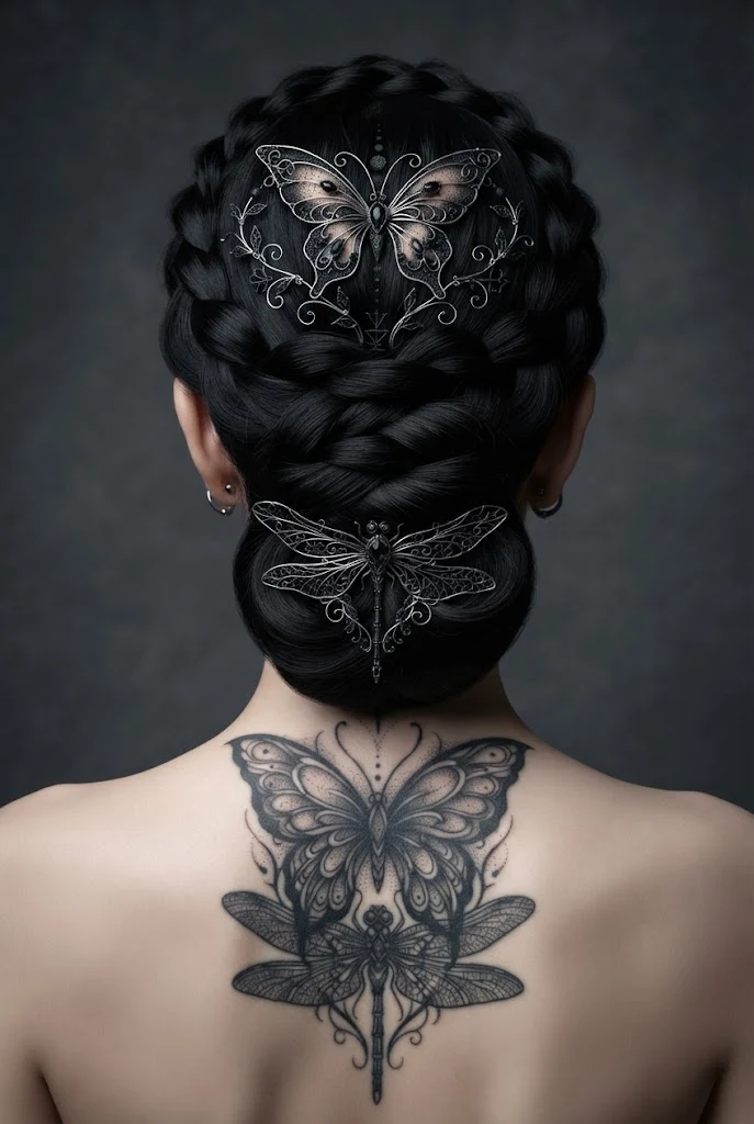 Dark Gothic Blackwork — butterfly and dragonfly tattoo style outfit