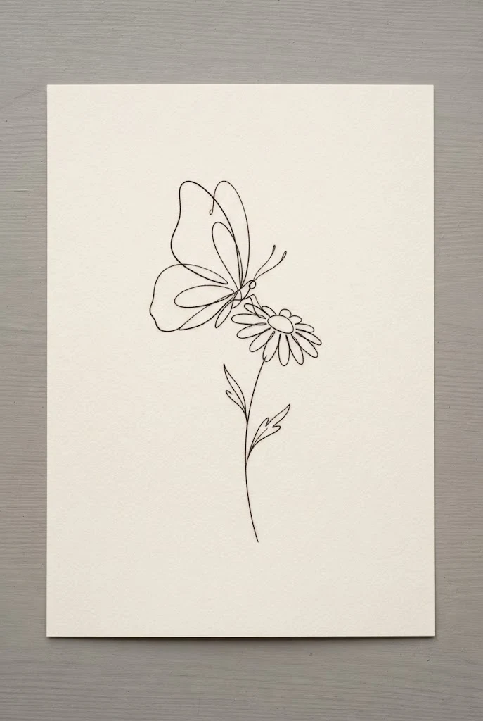 Minimalist Line-Art Ribcage Piece — butterfly and flowers tattoo style outfit