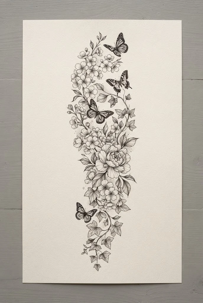 Full Sleeve Botanical Garden — butterfly and flowers tattoo style outfit