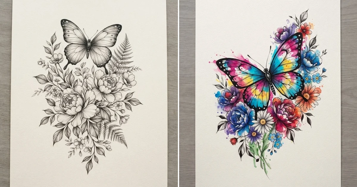 Butterfly and flowers tattoo: 12 Amazing Tattoo Ideas butterfly and flowers tattoo