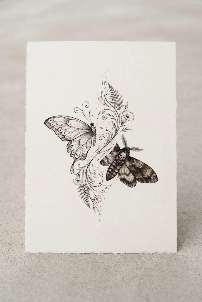 Behind-The-Ear Butterfly and Moth Tattoo — butterfly and moth tattoo style outfit