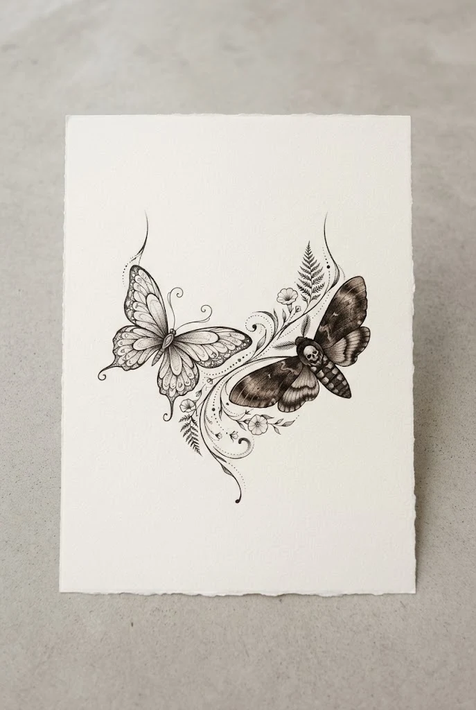 Fine-Line Butterfly and Moth Tattoo On Neck — butterfly and moth tattoo style outfit
