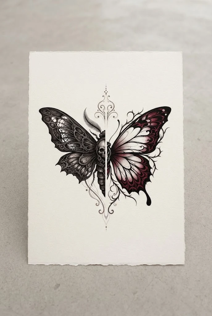 Edgy Butterfly and Death Moth Tattoo — butterfly and moth tattoo style outfit