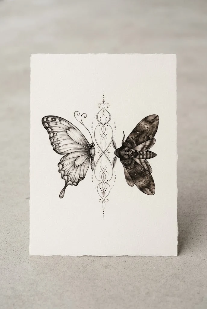 Connected Butterfly and Moth Matching Tattoos — butterfly and moth tattoo style outfit