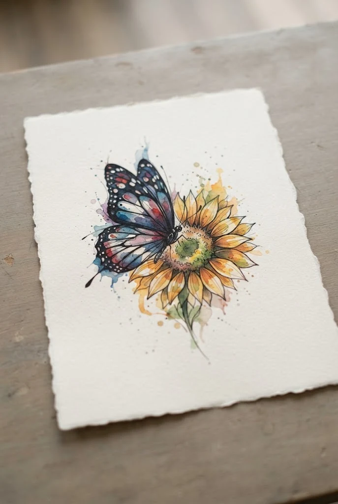 Watercolor Splash Extravaganza — butterfly and sunflower tattoo style outfit