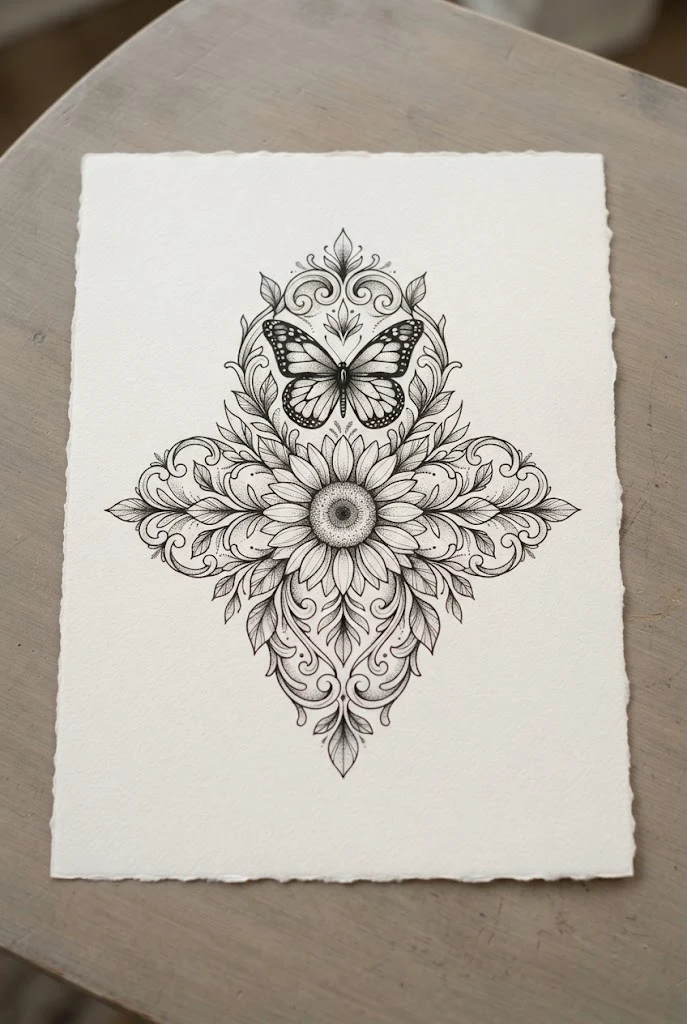 Symmetrical Forearm Wrap — butterfly and sunflower tattoo style outfit