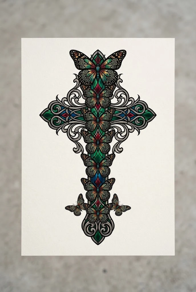 Neo-Traditional Stained Glass Fusion — butterfly back tattoo spine style outfit