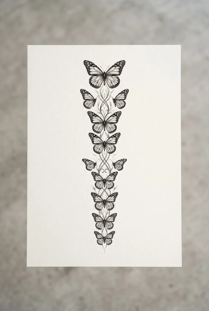 Monochromatic Black and Grey Realism — butterfly back tattoo spine style outfit