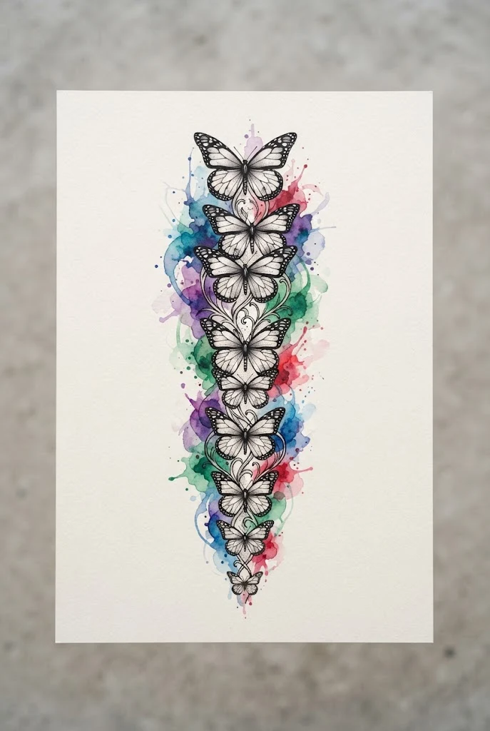 Watercolor Splash Spiritual Masterpiece — butterfly back tattoo spine style outfit