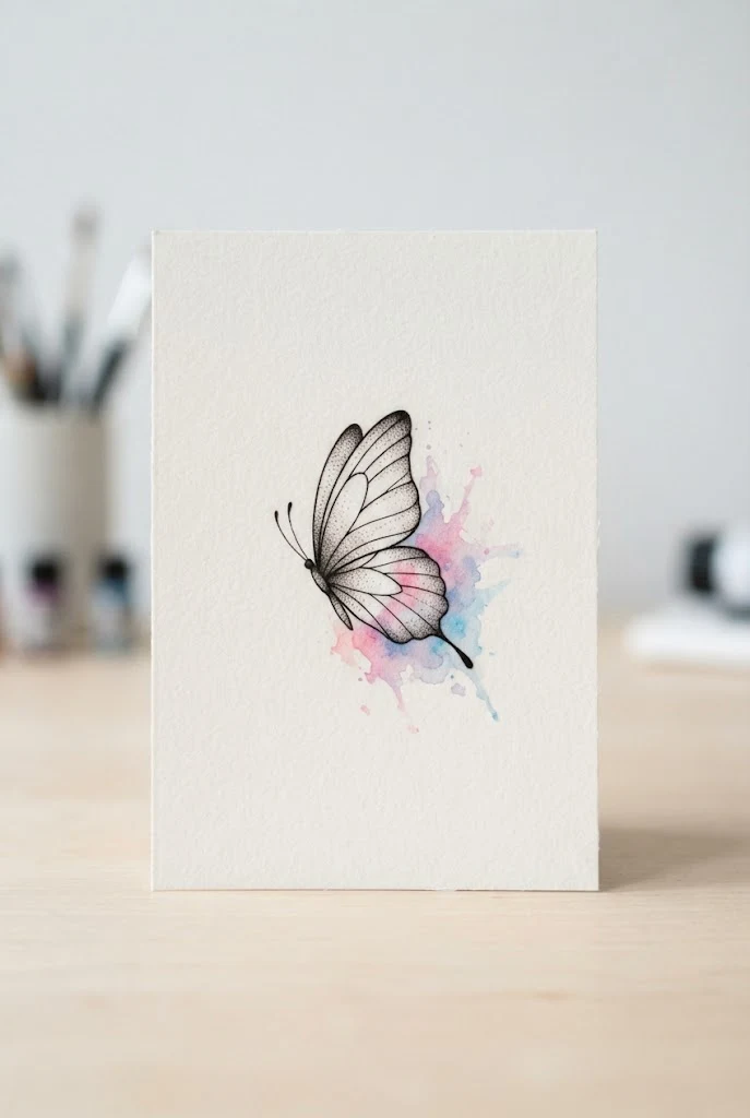 Watercolor Splash Accent — butterfly behind ear tattoo style outfit