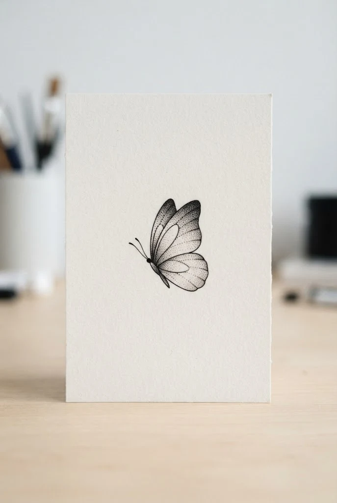 Minimalist Dotwork Gradient — butterfly behind ear tattoo style outfit