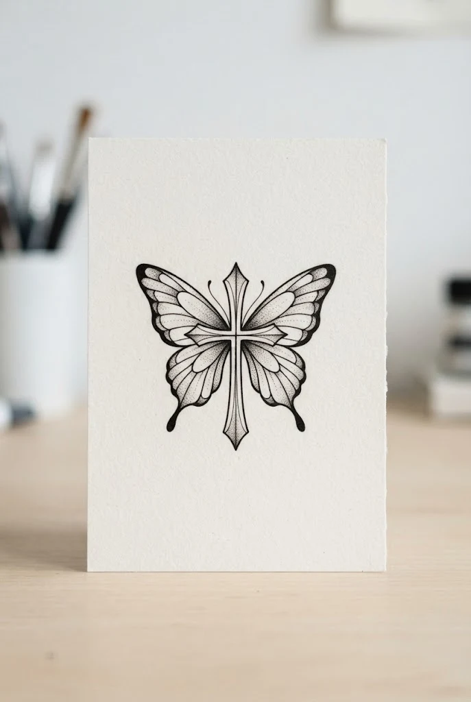 Cross-Winged Faith Symbol — butterfly behind ear tattoo style outfit
