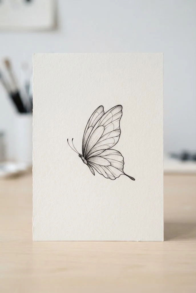 Dainty Fine Line Flutter — butterfly behind ear tattoo style outfit