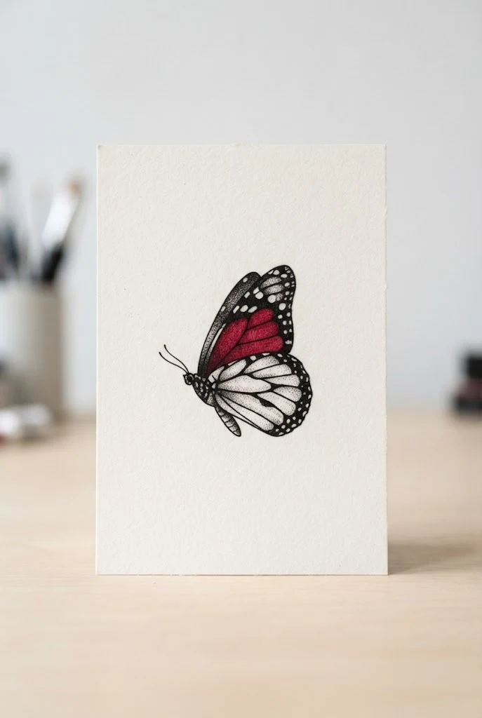 Crimson Monarch Accent — butterfly behind ear tattoo style outfit