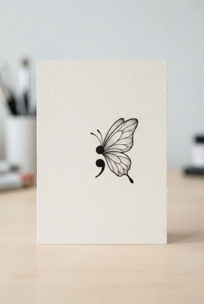 Semicolon Mental Health Tribute — butterfly behind ear tattoo style outfit
