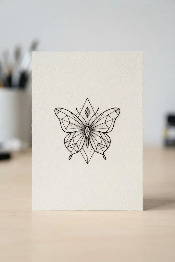Geometric Minimalist Outline — butterfly behind ear tattoo style outfit
