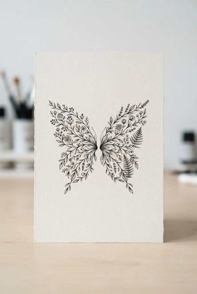Blooming Botanical Wing Pair — butterfly behind ear tattoo style outfit