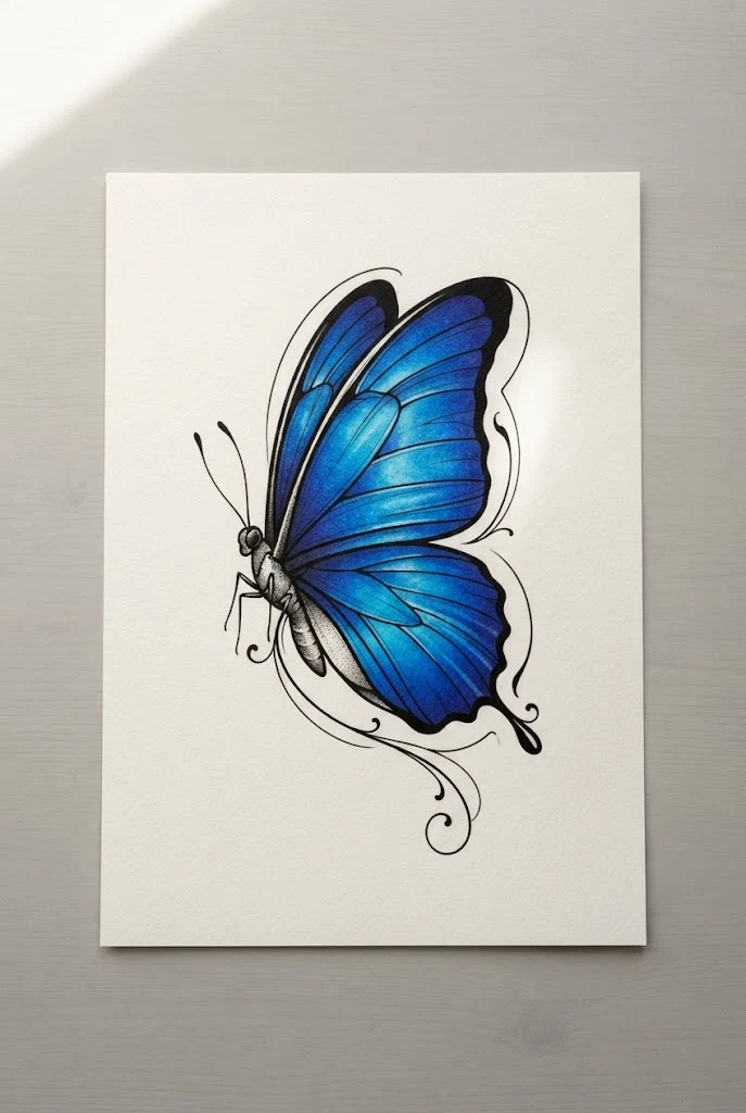Electric Blue Morpho Curve — butterfly buttcheek tattoo style outfit