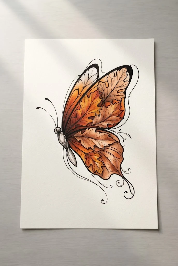 Autumn Amber and Copper Leaf Fusion — butterfly buttcheek tattoo style outfit