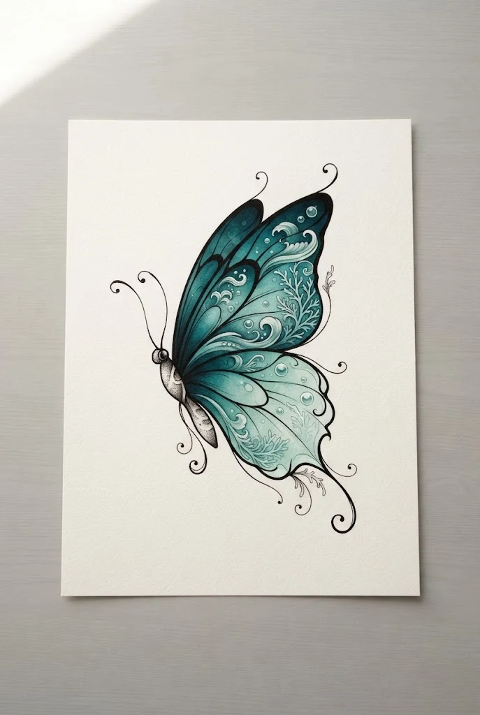 Deep Ocean Teal and Seafoam Shading — butterfly buttcheek tattoo style outfit