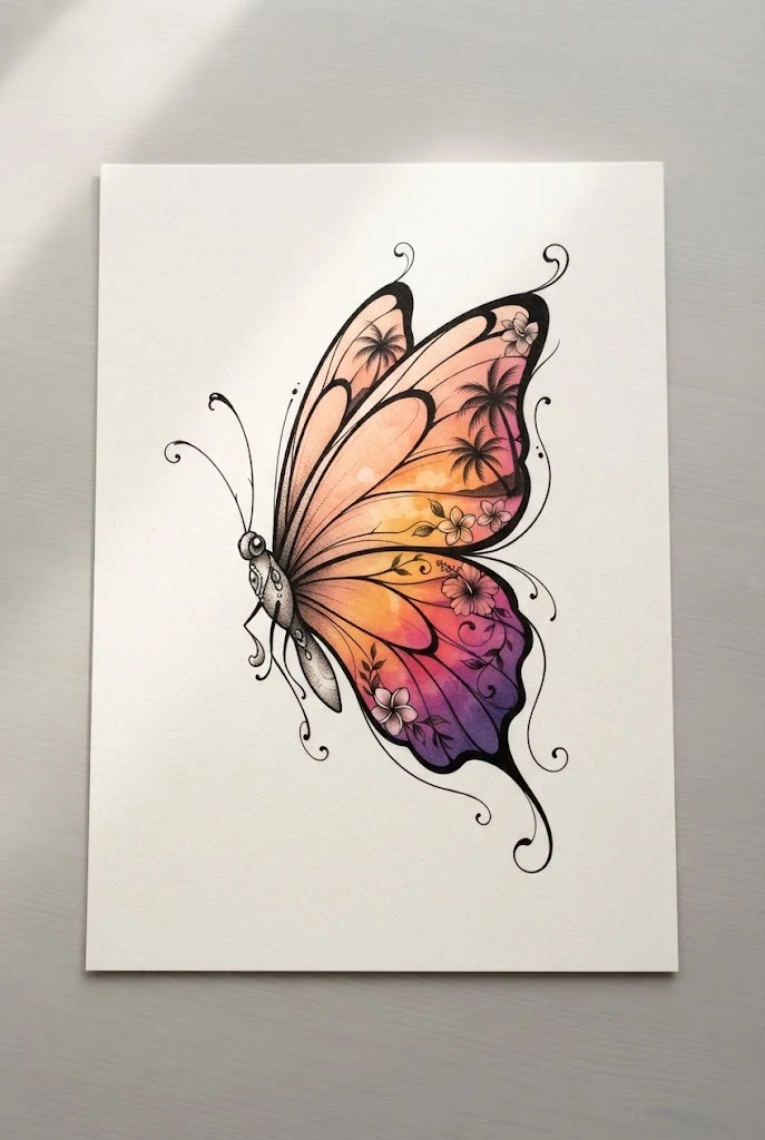 Tropical Sunset Horizon Peach Blend — butterfly buttcheek tattoo style outfit