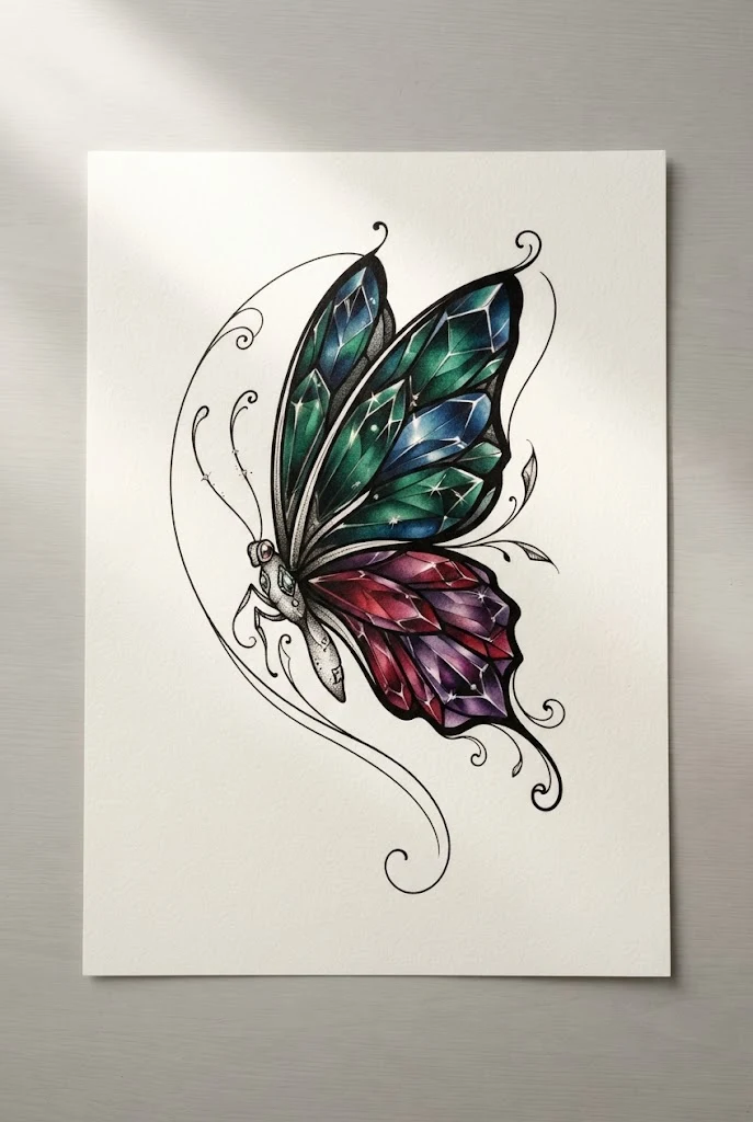 Jewel-Tone Emerald and Ruby Fusion — butterfly buttcheek tattoo style outfit