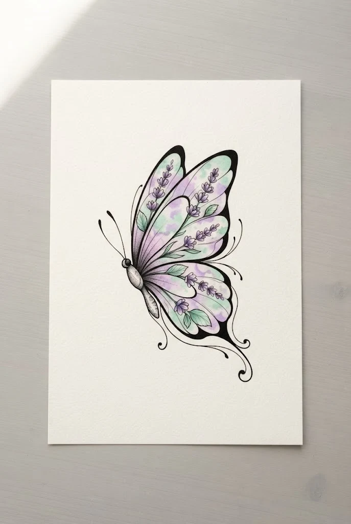 Dainty Pastel Lavender and Mint Miniature — butterfly buttcheek tattoo style outfit