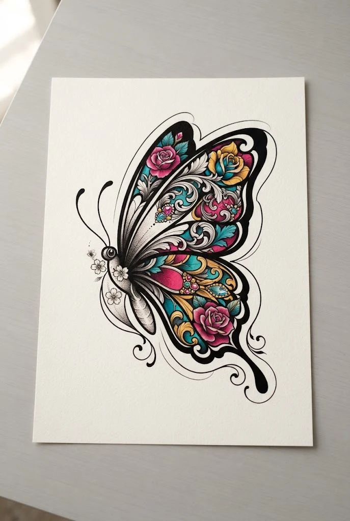 Neo-Traditional Bold Outline Masterpiece — butterfly buttcheek tattoo style outfit