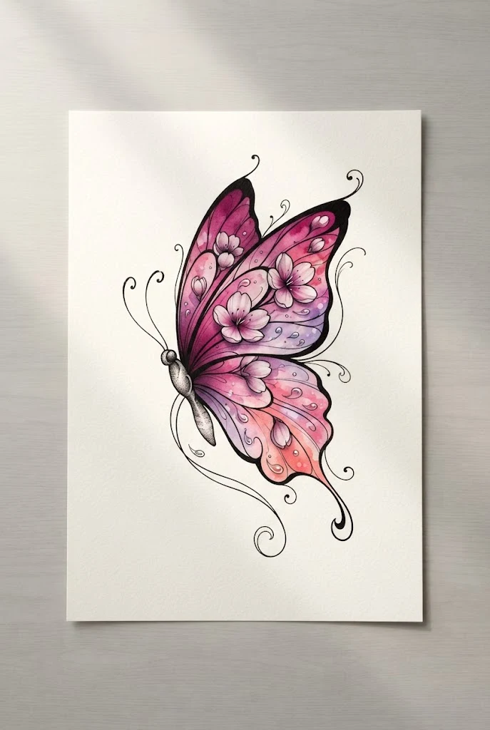 Watercolor Splash and Magenta Dream — butterfly buttcheek tattoo style outfit