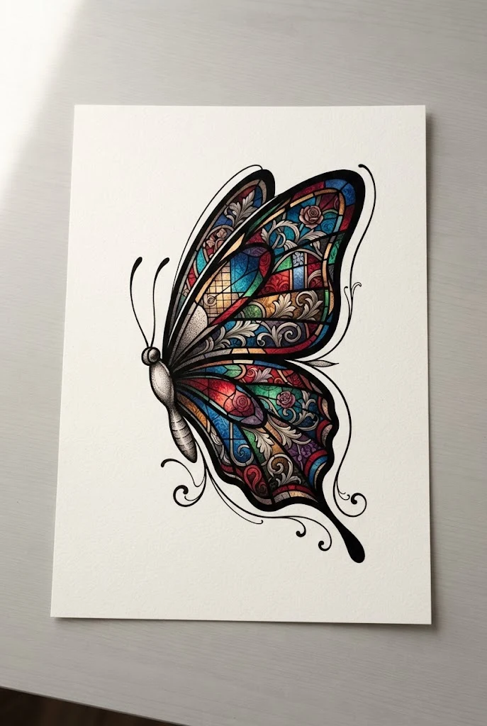 Stained Glass Cathedral Window Style — butterfly buttcheek tattoo style outfit