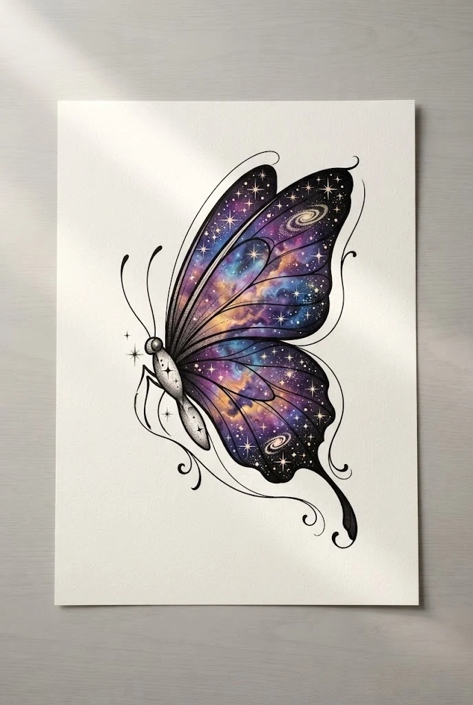 Cosmic Nebula Star-Filled Wing Art — butterfly buttcheek tattoo style outfit