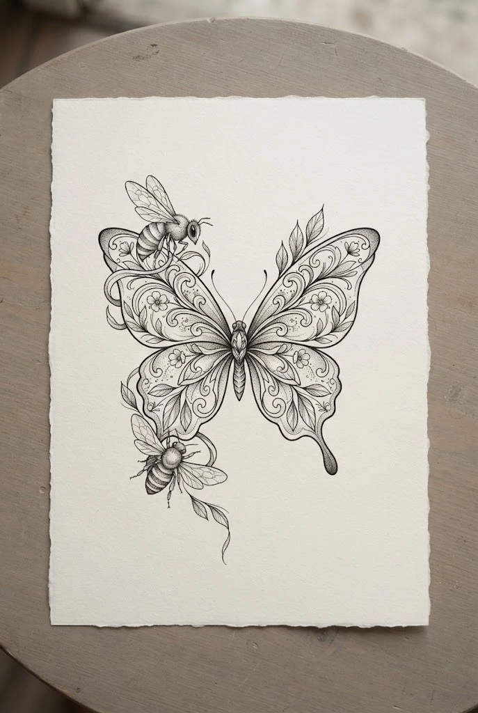 Dual Insect Companion Layout — butterfly chest tattoo female style outfit
