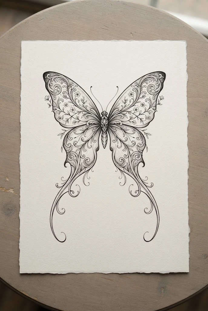 Extended Waistline Wing Sweep — butterfly chest tattoo female style outfit