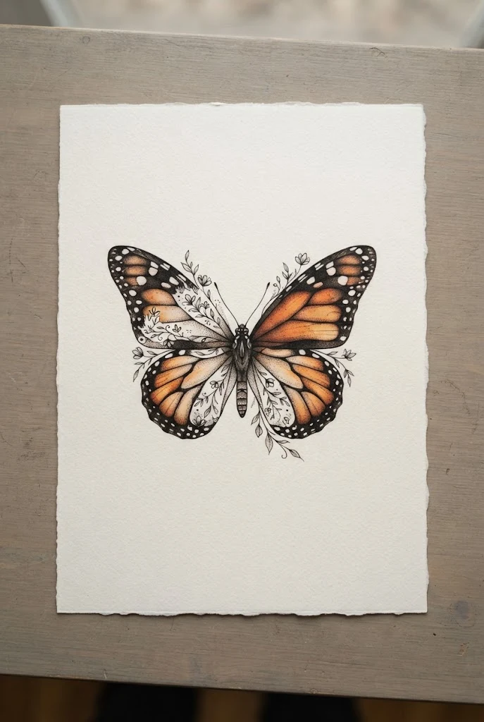 Realistic Monarch Wing Integration — butterfly chest tattoo female style outfit