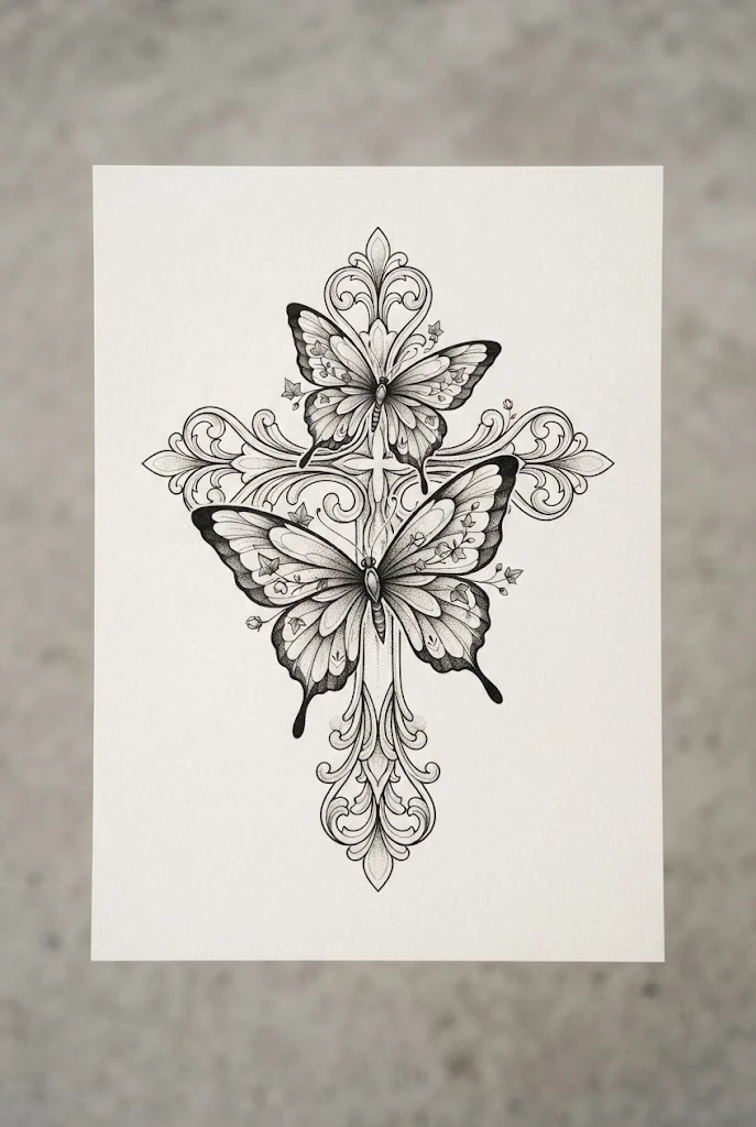 Hidden Ribcage Sanctuary Placement — butterfly cross tattoo style outfit
