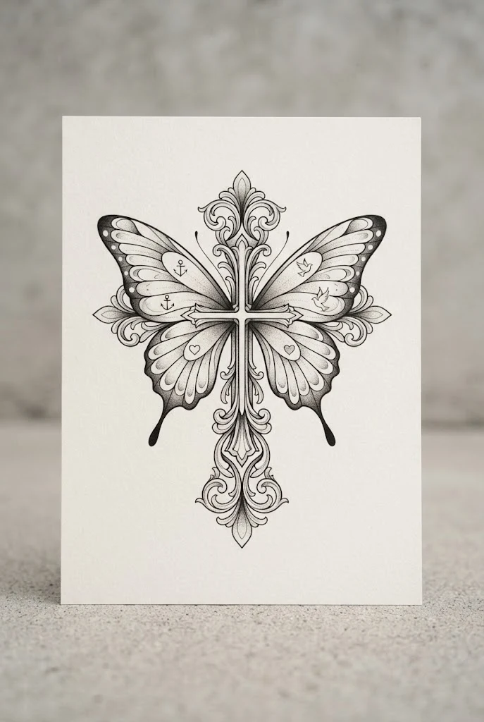 Exploring the Butterfly Cross Tattoo Meaning — butterfly cross tattoo style outfit