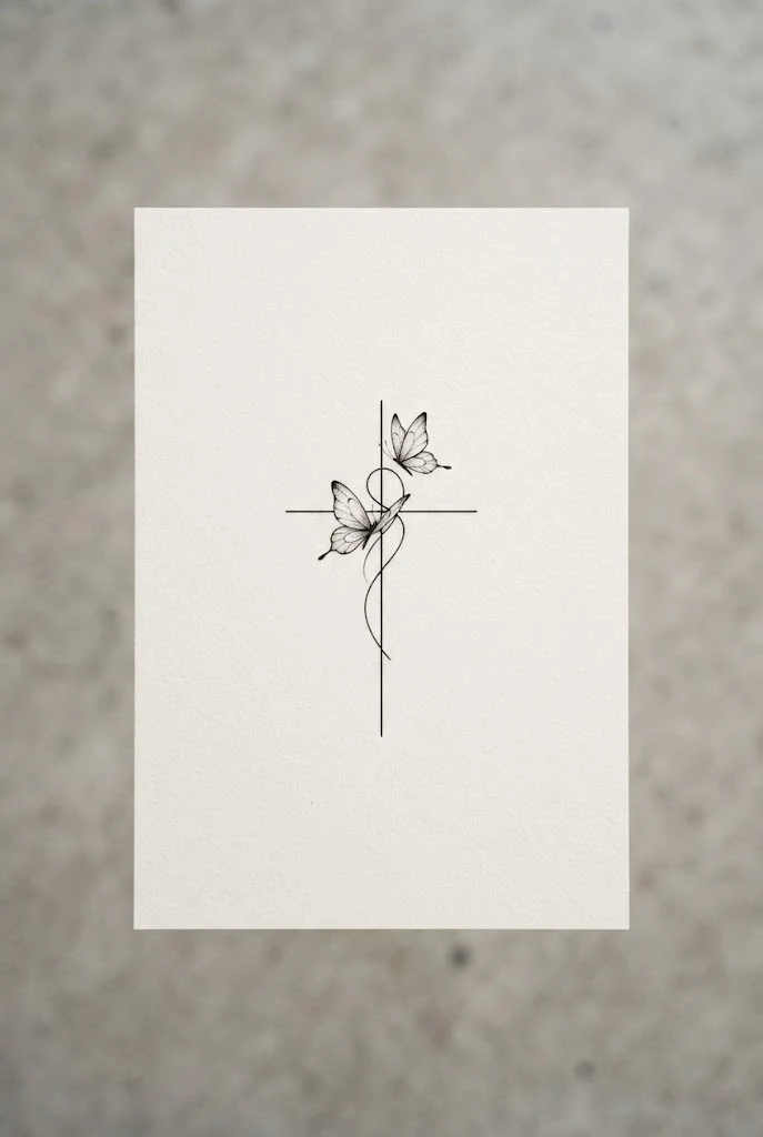 Delicate Butterfly Cross Tattoo Small Placements — butterfly cross tattoo style outfit