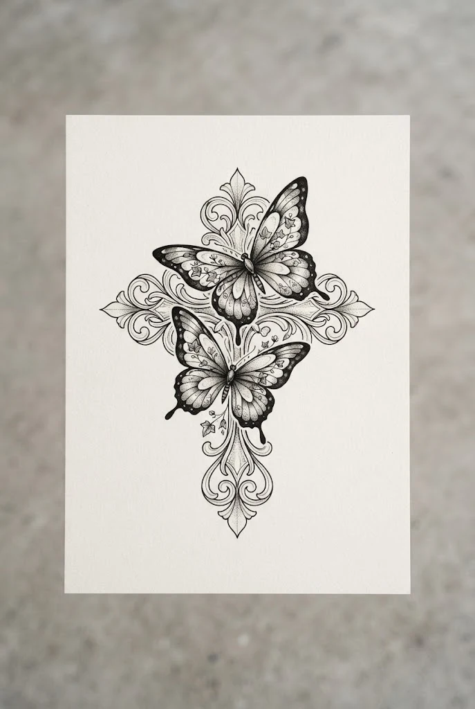 Striking Butterfly Cross Hand Tattoo Placement — butterfly cross tattoo style outfit