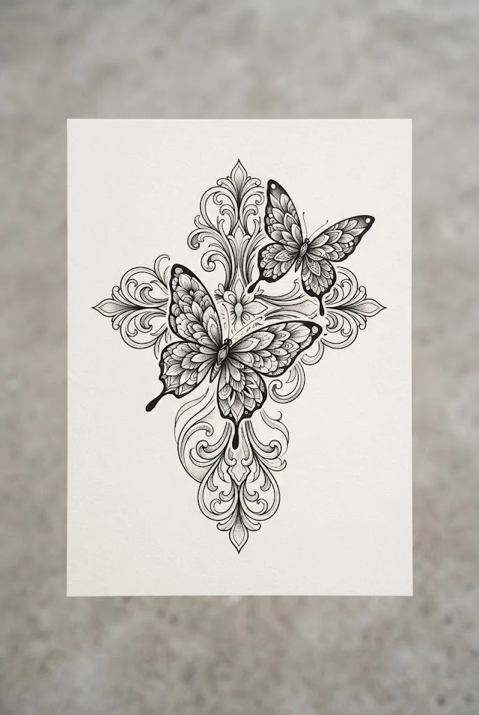 Inspiring Butterfly Cross Tattoo Ideas — butterfly cross tattoo style outfit
